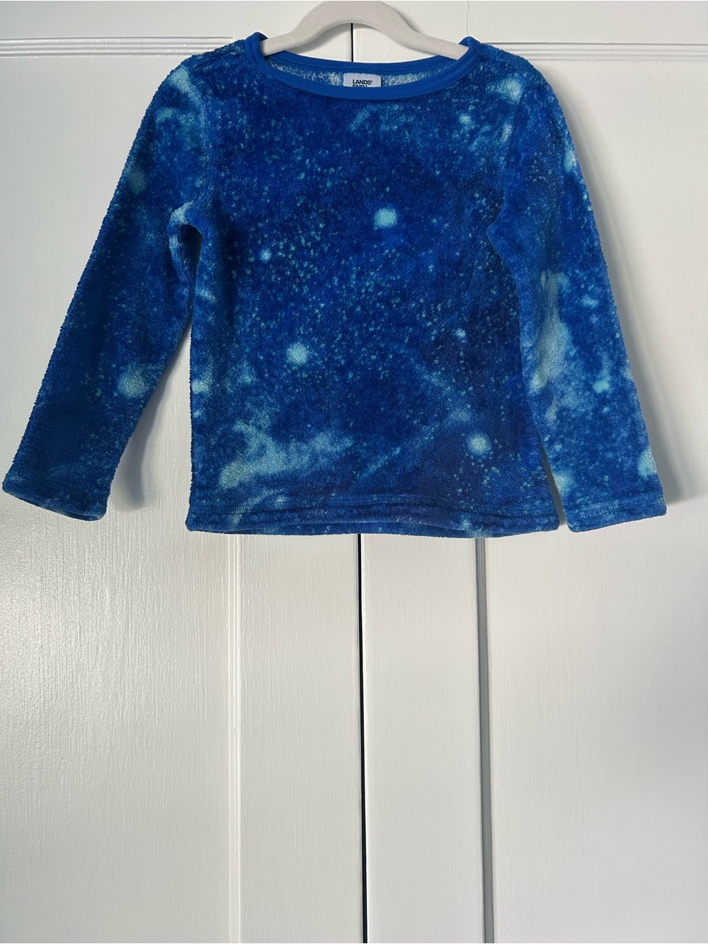 Lands' End Kids Long-Sleeve Fleece Crewneck Top - Vibrant Blue Galaxy Print Sz 6